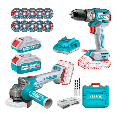 "TOTAL" KIT TALADRO PERCUTOR 13mm + AMOLADORA ANG INDUSTRIAL 115mm