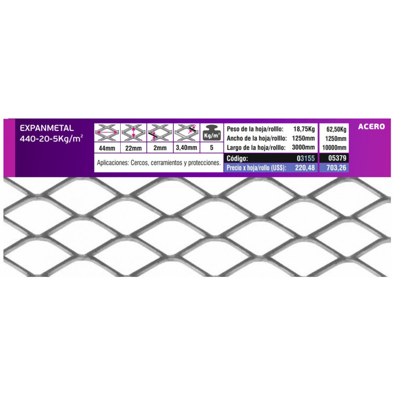 M.PESADA AC.AL CARBONO 440.20-5KG/M2(1.25X3)