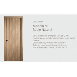 PUERTA PLACA GEMA (M) SC 2.20 ROBLE NAT MM 70/10 D
