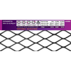 "EXPANMETAL" ACERO AL CARBONO 500.32-6.5KG/M2 1,0X2MTS.